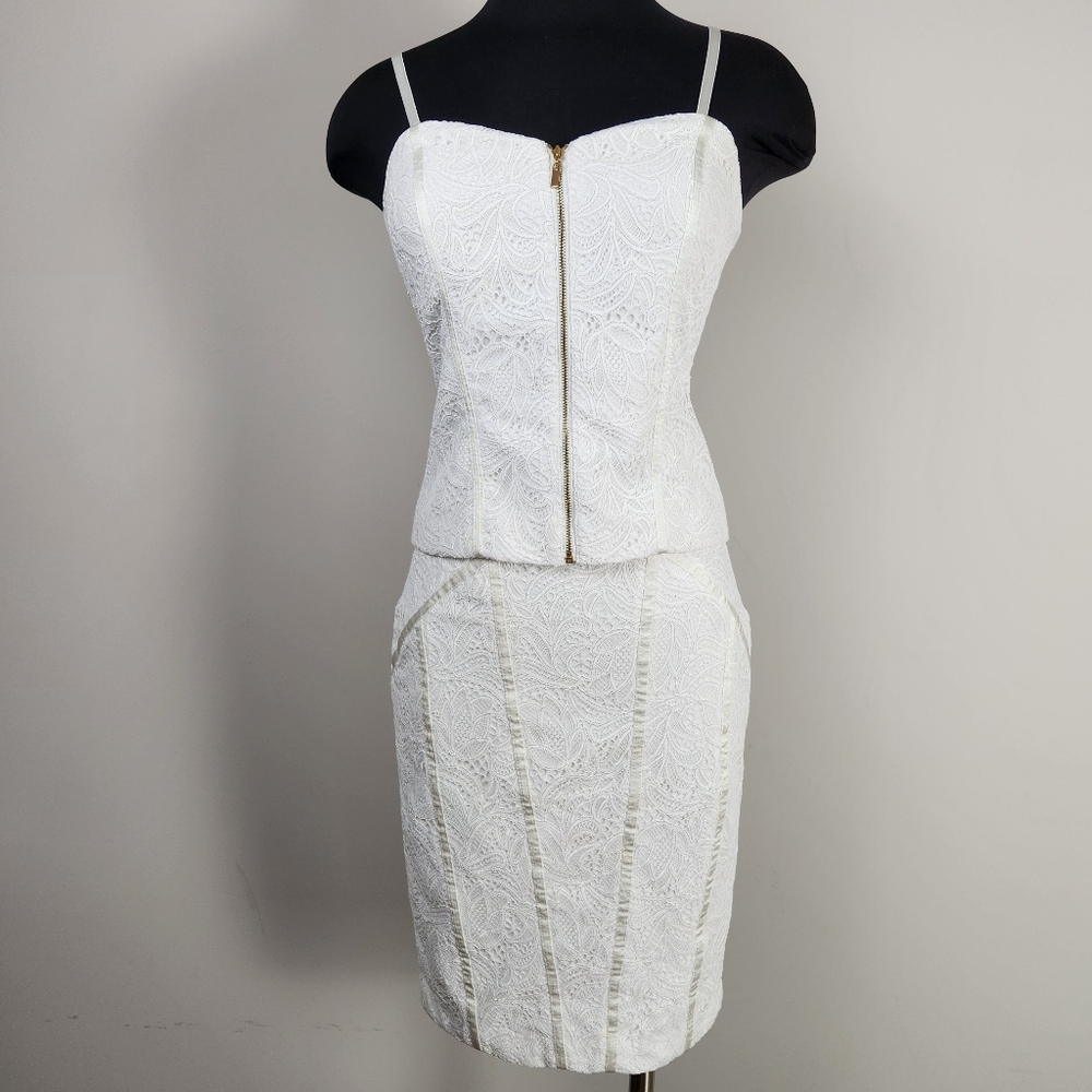 CACHE 2pc lace corset top and skirt